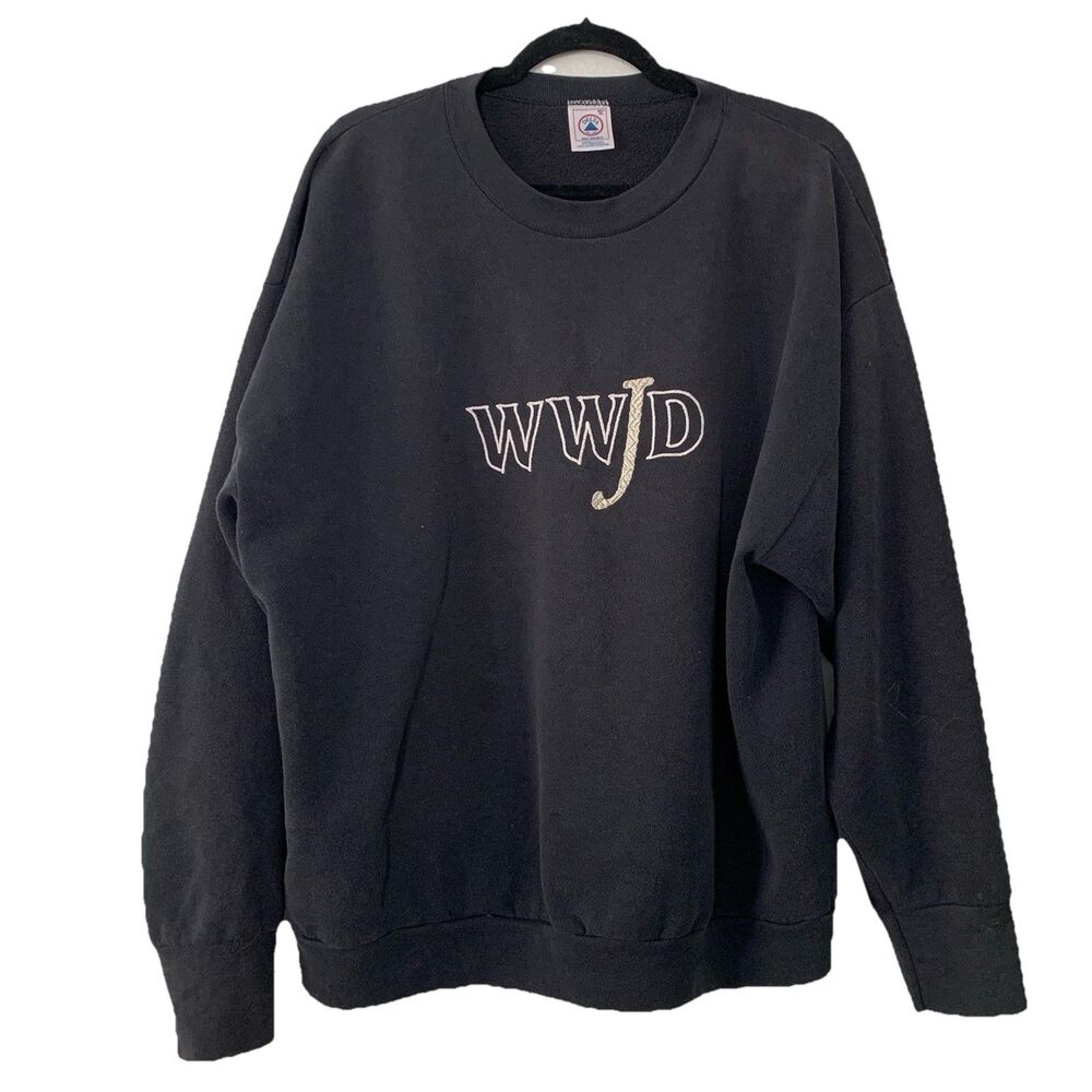 Vtg Delta Adult XL Sweatshirt WWJD What Would‎ Jesus Do Embroidery Metallic Y2K